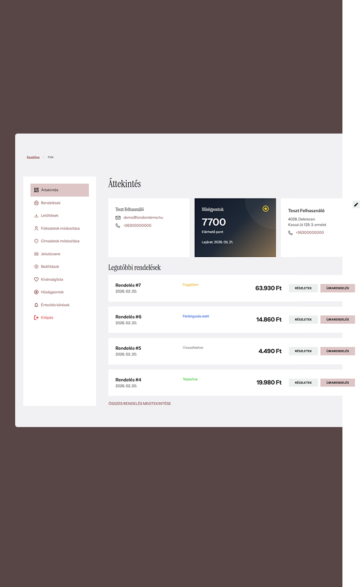 Letisztult webshop menü és oldalkép