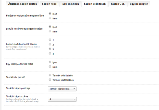 Sablon beállítások